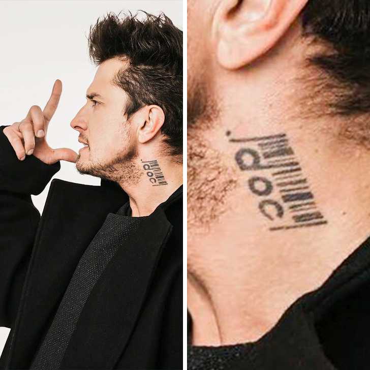 Татуировка штрих код на шее у Павла Прилучного