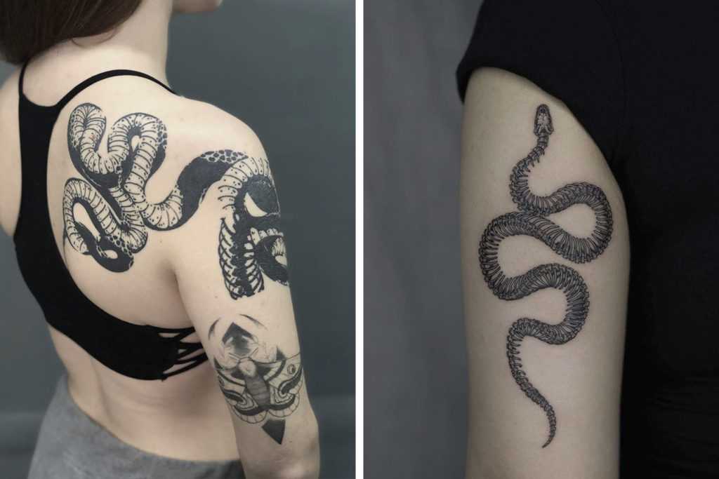Змея на плече тату женские