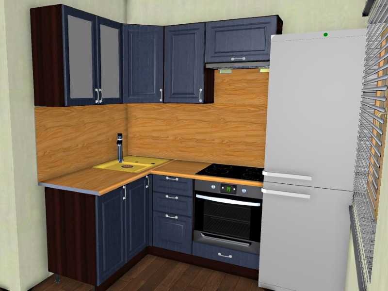 Угловая кухня с холодильником слева